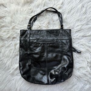 Vintage HOBO international crinkle patent leather black tote bag purse